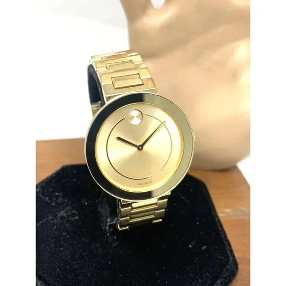 Movado Women's Watch 3600498 Bold Gold Dial Swiss Quartz Steel Band 34mm